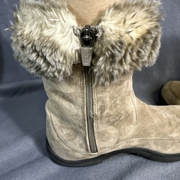 L.L. Bean Womens Winter Boots Brown Side Zipper Faux Fur Lined Boots Size 9.5 - Picture 7 of 16